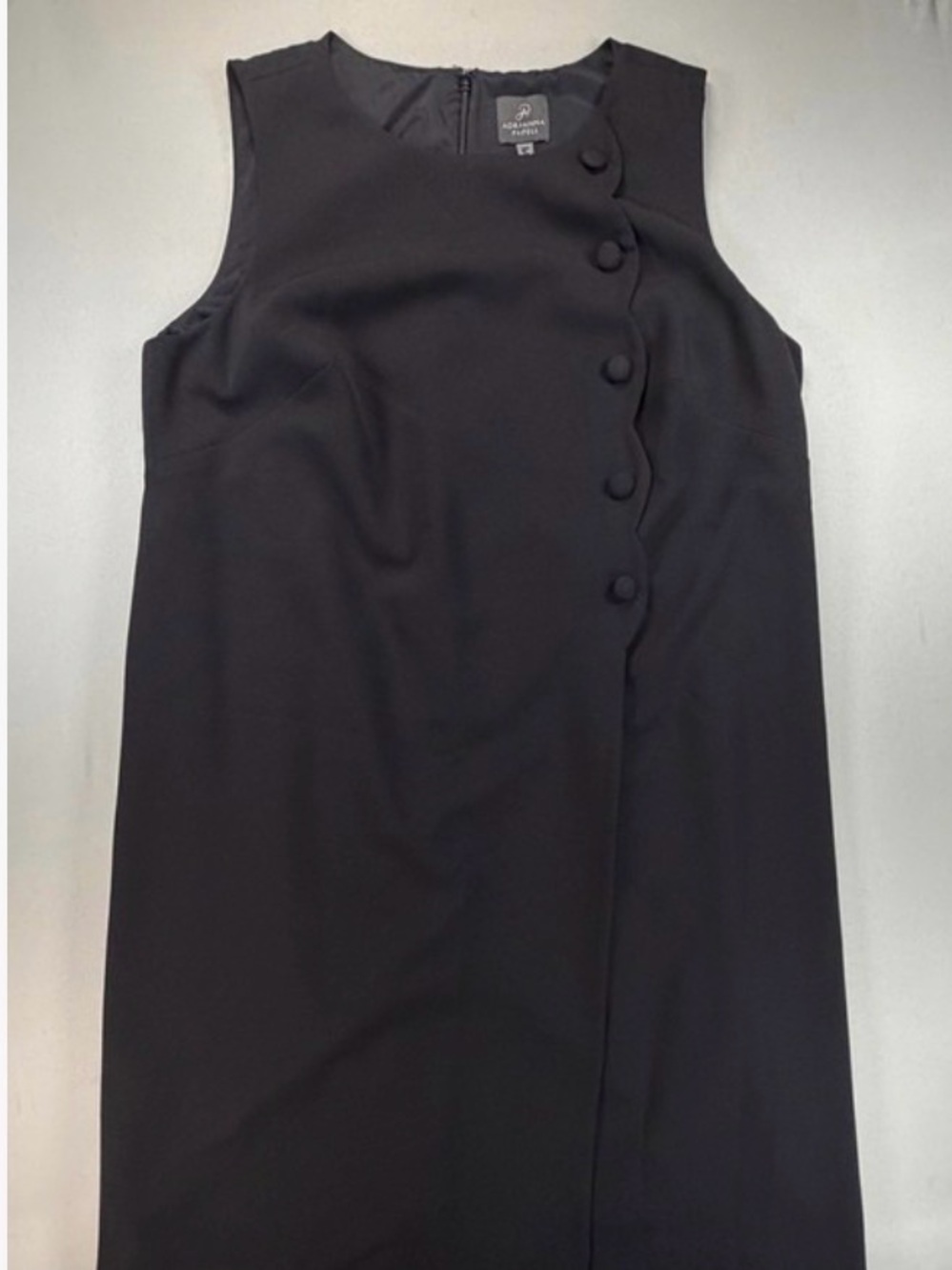 Adrianna Papell Black Dress with Scallop and Button Detail
